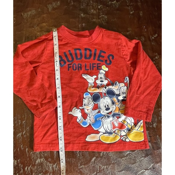 Disney Jr Boys 2T Top Long Sleeve Buddies For Life Red Mickey Mouse Goofy - Picture 4 of 5